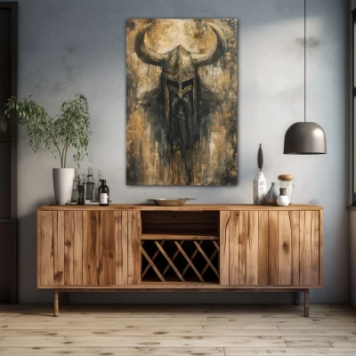 Wall Art titled: Ragnar Heraldsen in a Vertical format with: Brown, and Monochromatic Colors; Decoration the Sideboard wall