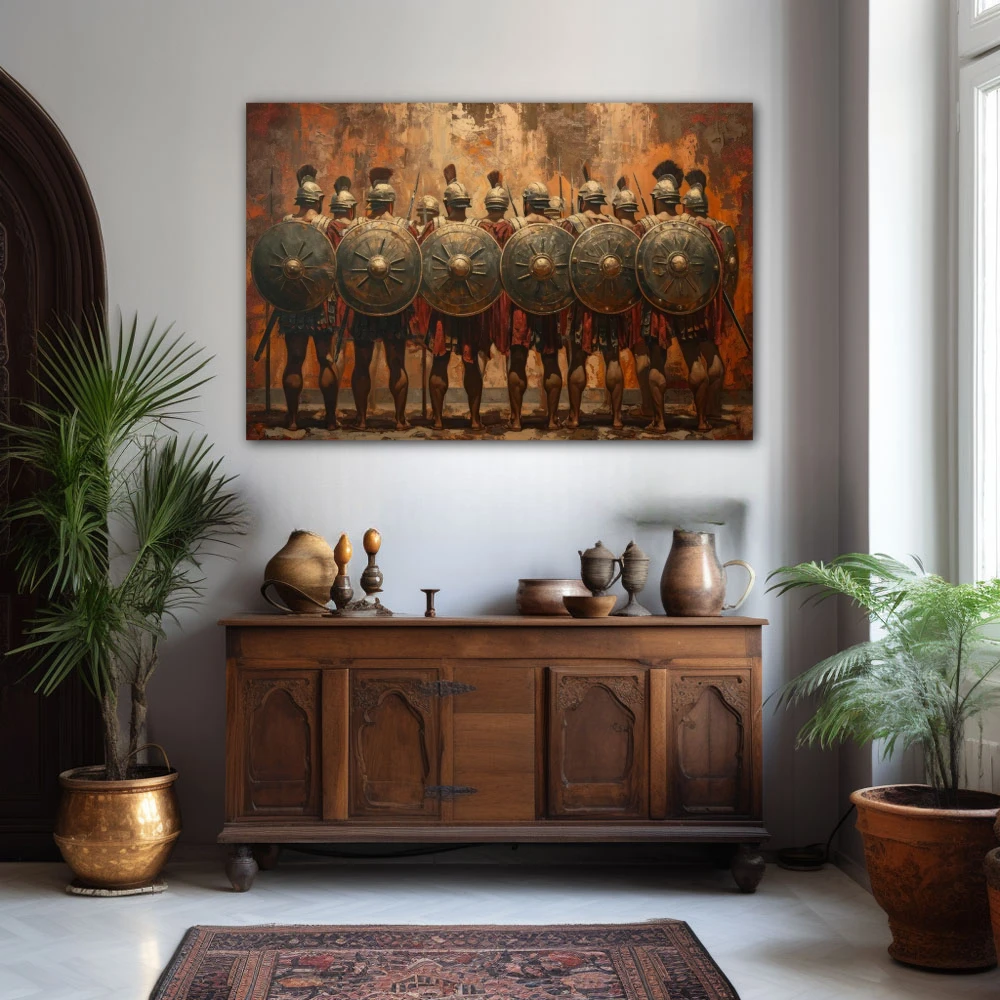 Wall Art titled: Guardians of Duty in a Horizontal format with: Brown, and Monochromatic Colors; Decoration the Sideboard wall