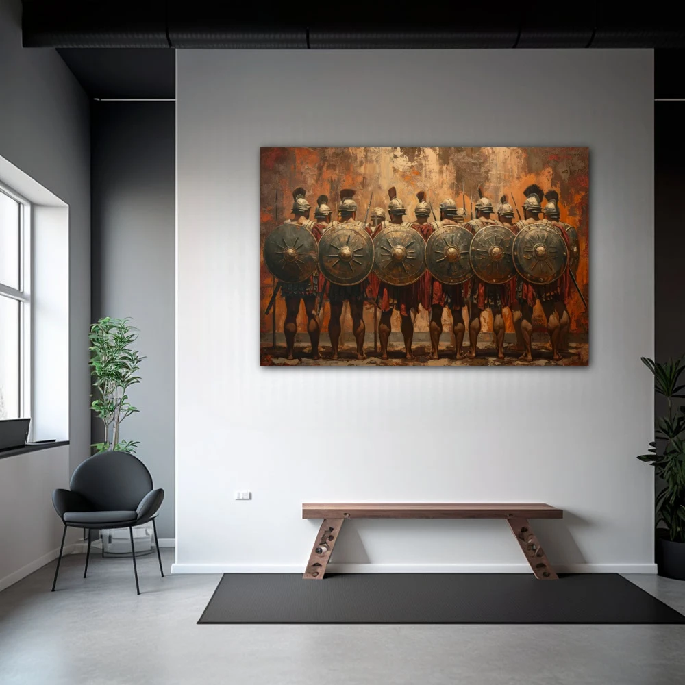 Wall Art titled: Guardians of Duty in a Horizontal format with: Brown, and Monochromatic Colors; Decoration the Gym wall