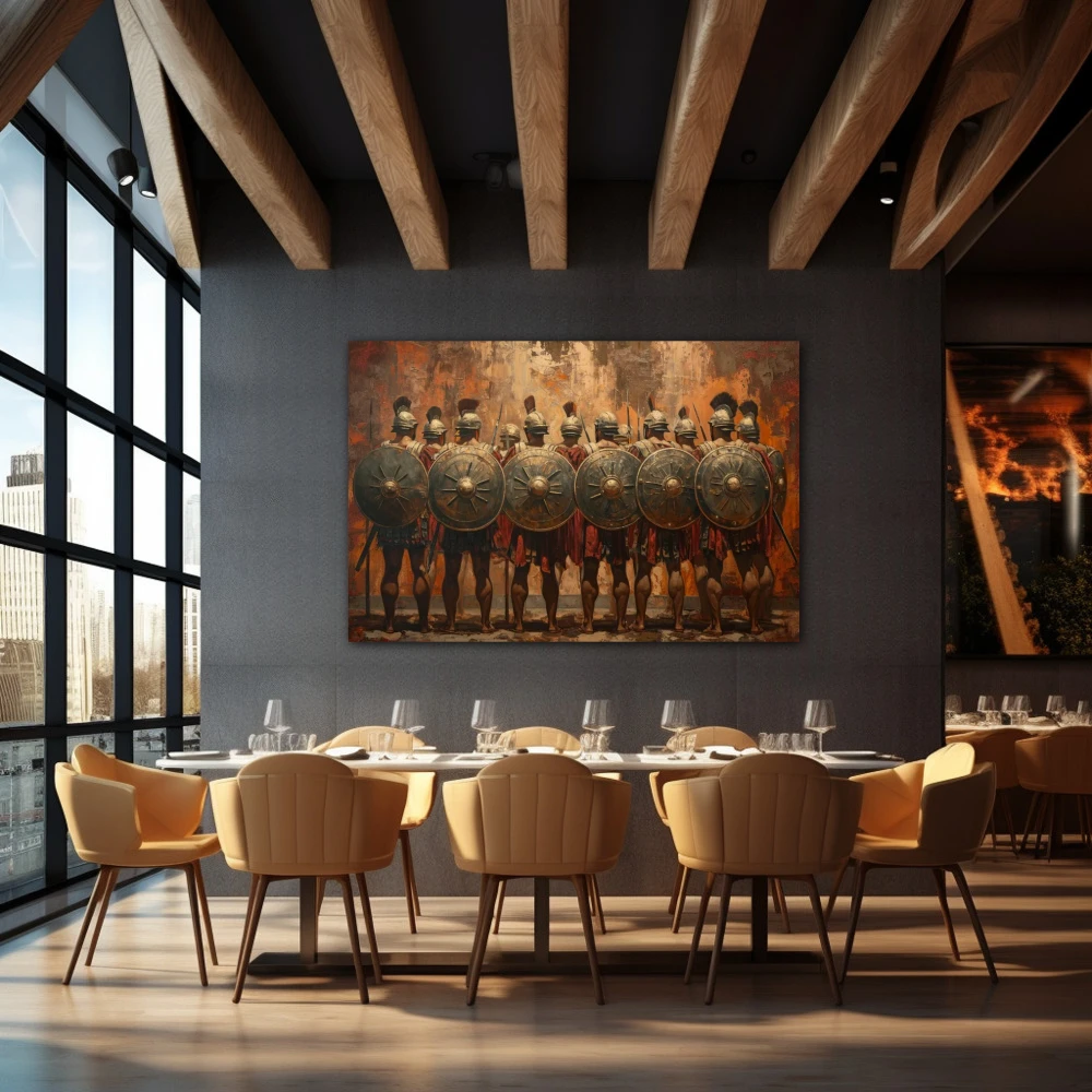 Wall Art titled: Guardians of Duty in a Horizontal format with: Brown, and Monochromatic Colors; Decoration the Restaurant wall
