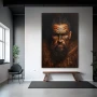 Wall Art titled: Portrait of a Maori Warrior in a Vertical format with: Brown, and Black Colors; Decoration the Gym wall