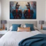 Cuadro Eternos Guardianes en formato horizontal con colores Azul, Celeste, Rojo; Decorando pared de Habitación dormitorio