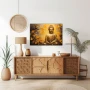 Wall Art titled: Serene Wisdom in a Horizontal format with: Yellow, Golden, and Mustard Colors; Decoration the Sideboard wall