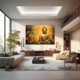 Wall Art titled: Serene Wisdom in a Horizontal format with: Yellow, Golden, and Mustard Colors; Decoration the Living Room wall