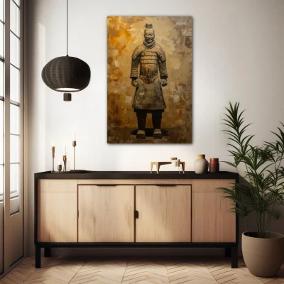 Wall Art titled: Golden Sentinel in a  format with: Golden, and Brown Colors; Decoration the Sideboard wall