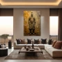 Wall Art titled: Golden Sentinel in a Vertical format with: Golden, and Brown Colors; Decoration the Living Room wall