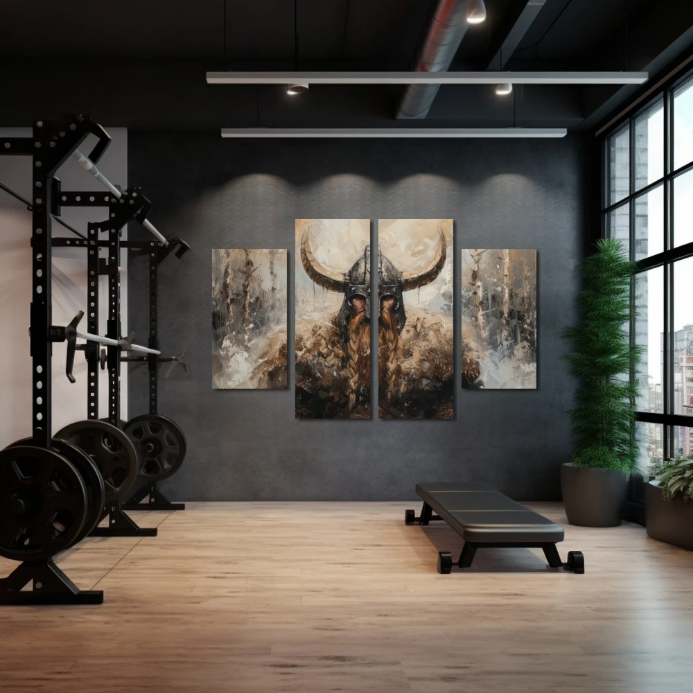 Wall Art titled: Echoes of Ragnarök in a Horizontal format with: Grey, and Monochromatic Colors; Decoration the Gym wall