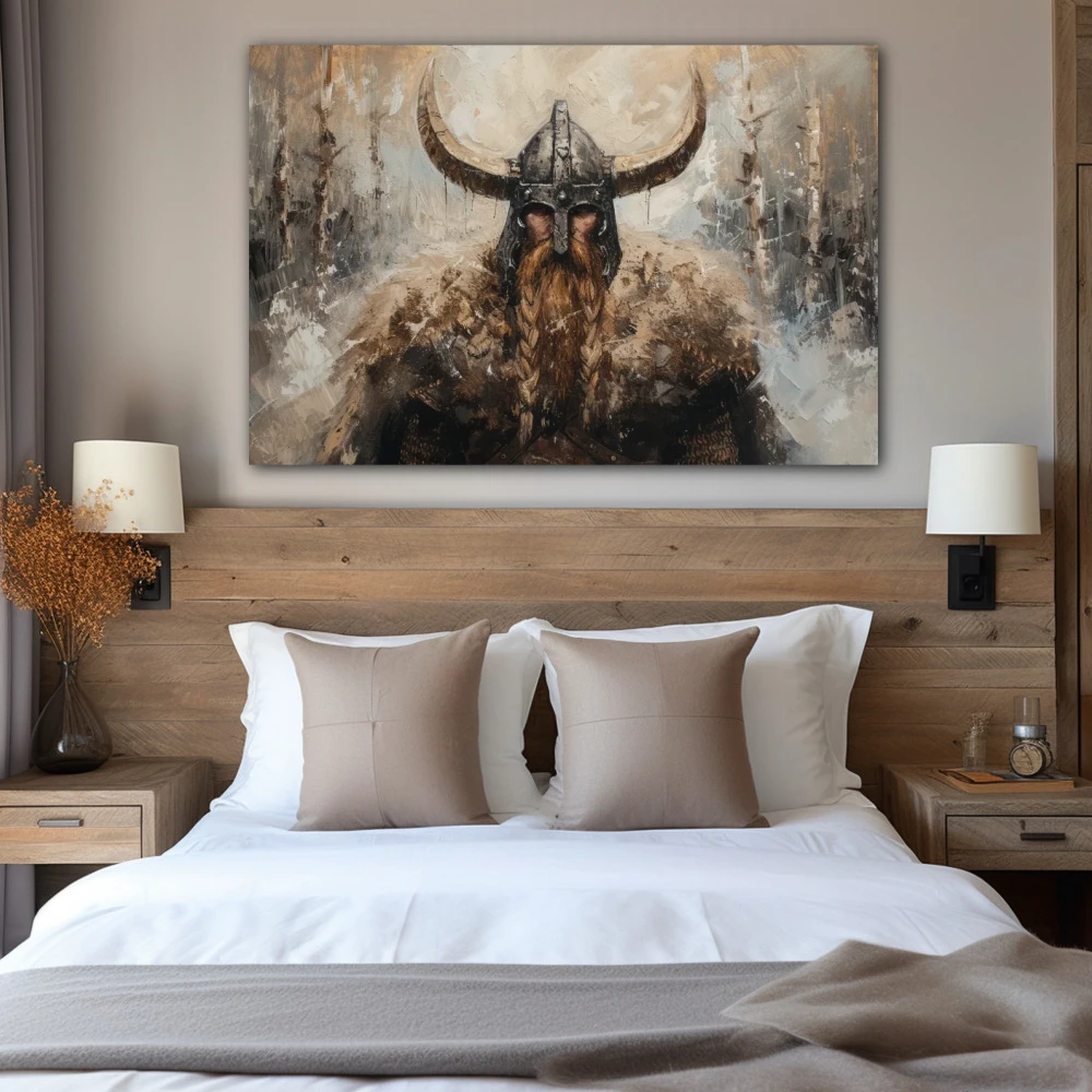 Wall Art titled: Echoes of Ragnarök in a Horizontal format with: Grey, and Monochromatic Colors; Decoration the Bedroom wall