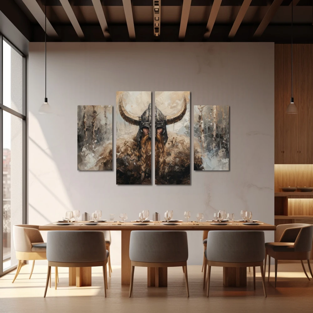 Wall Art titled: Echoes of Ragnarök in a Horizontal format with: Grey, and Monochromatic Colors; Decoration the Restaurant wall