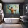 Wall Art titled: Pride of Poseidon in a Horizontal format with: Golden, Brown, and Turquoise Colors; Decoration the Bathroom wall