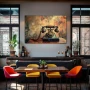 Wall Art titled: Dialogues of the Past in a Horizontal format with: Golden, and Brown Colors; Decoration the Bar wall