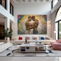 Wall Art titled: Echoes of Arcadia in a Horizontal format with: Yellow, Blue, Brown, and Red Colors; Decoration the Living Room wall