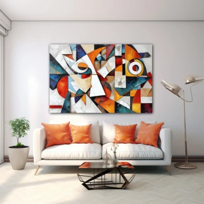 Wall Art titled: Fragmented Harmony in a  format with: white, Orange, and Vivid Colors; Decoration the White Wall wall