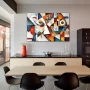 Cuadro Armonía Fragmentada en formato horizontal con colores Blanco, Naranja, Vivos; Decorando pared de Cocina