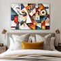 Cuadro Armonía Fragmentada en formato horizontal con colores Blanco, Naranja, Vivos; Decorando pared de Habitación dormitorio