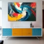 Wall Art titled: Vortex of Passions in a Horizontal format with: Yellow, Red, and Vivid Colors; Decoration the Sideboard wall