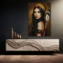 Wall Art titled: Tehan Tegaiwi in a Vertical format with: Golden, and Brown Colors; Decoration the Sideboard wall