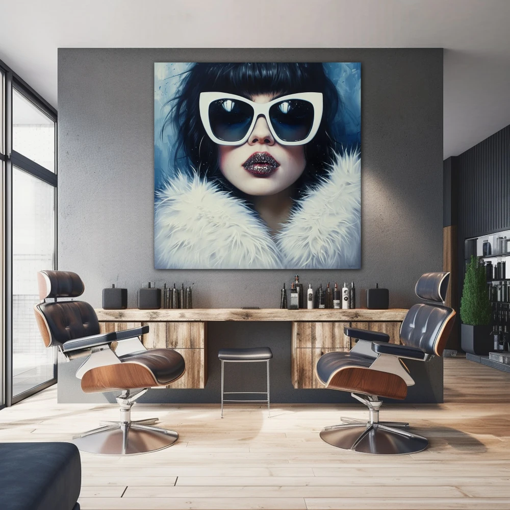 Wall Art titled: Glacial Gazes in a Square format with: Blue, and white Colors; Decoration the  wall