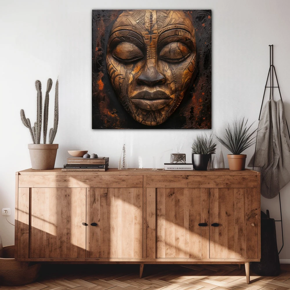Wall Art titled: plaintext Carved Serenity in a Square format with: Brown, and Monochromatic Colors; Decoration the Sideboard wall