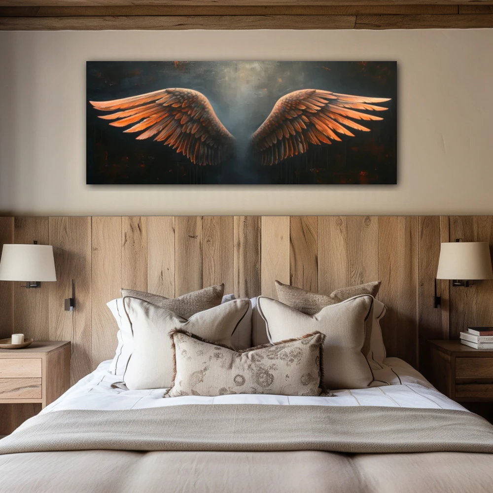 Wall Art titled: Echos of Freedom in a Elongated format with: Grey, and Brown Colors; Decoration the Bedroom wall