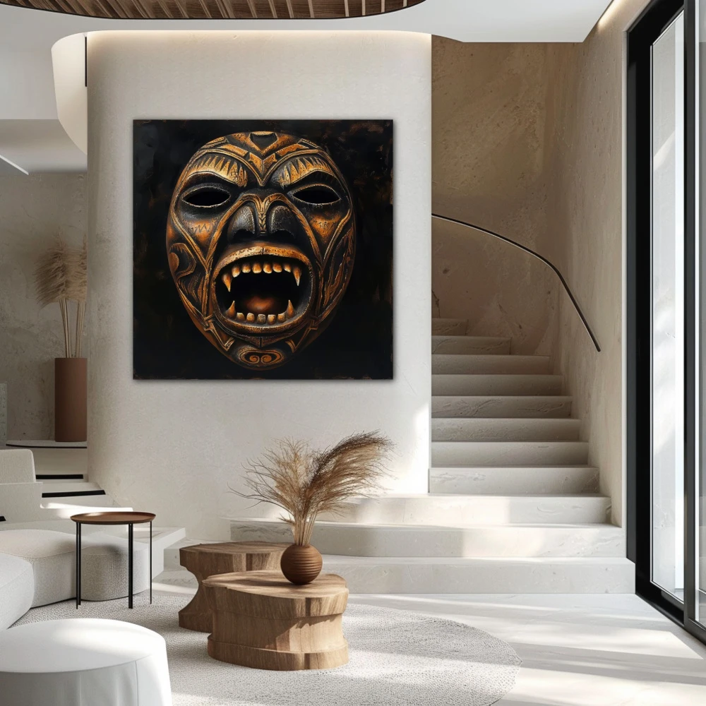 Wall Art titled: Cry of the Forgotten Spirit in a Square format with: Brown, and Monochromatic Colors; Decoration the Staircase wall