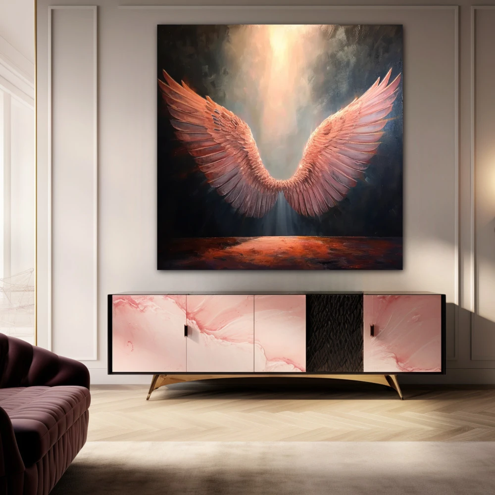 Wall Art titled: Halo of the Dawn in a Square format with: Pink, and Pastel Colors; Decoration the Sideboard wall