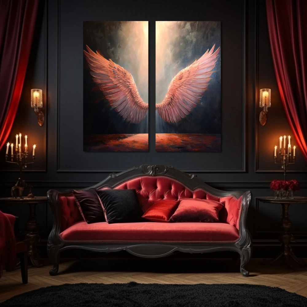 Wall Art titled: Halo of the Dawn in a Square format with: Pink, and Pastel Colors; Decoration the Above Couch wall