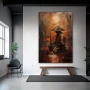 Wall Art titled: Quintessence of a Samurai in a Vertical format with: Brown, Orange, and Red Colors; Decoration the Gym wall