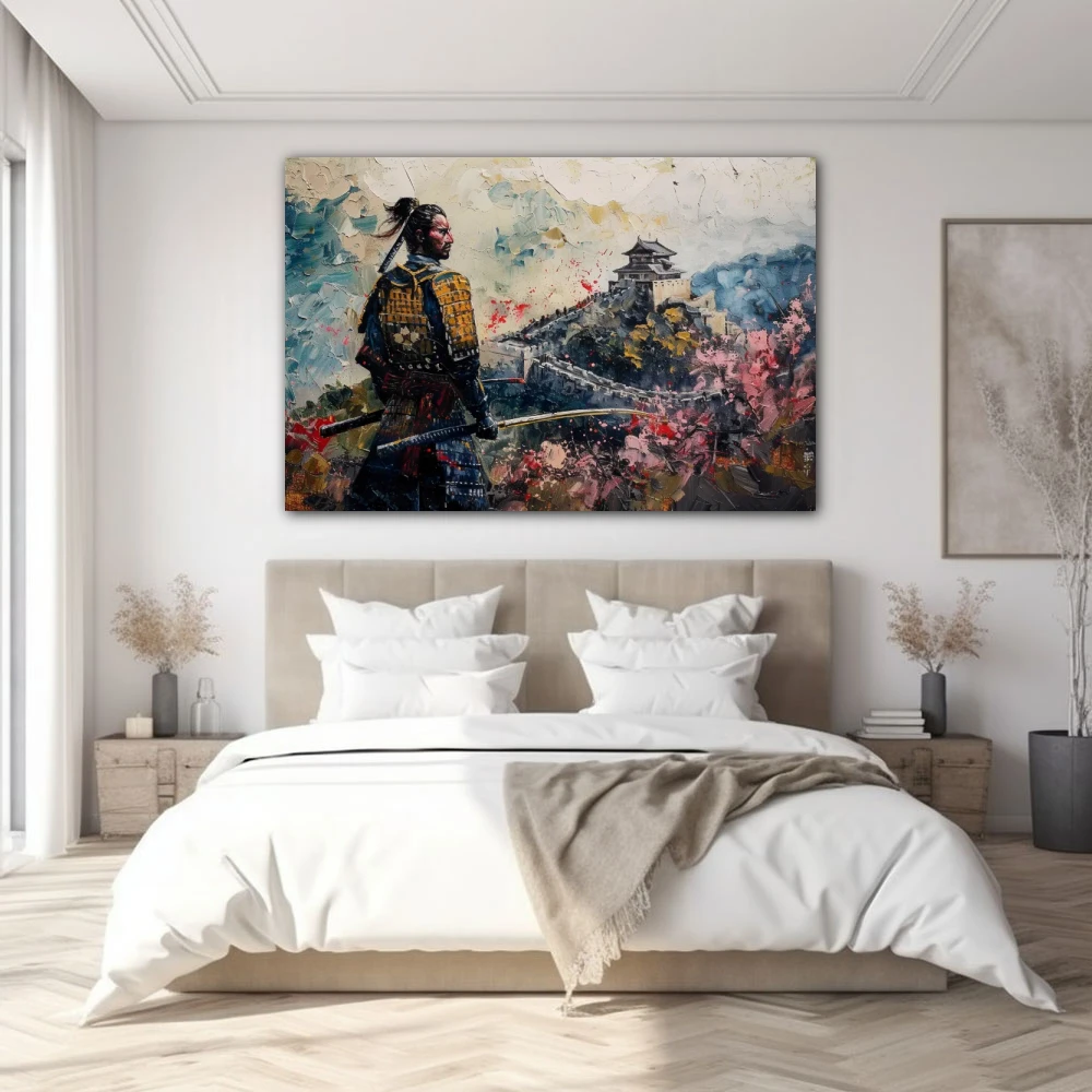 Wall Art titled: The Last Sentinel in a Horizontal format with: Blue, white, and Pastel Colors; Decoration the Bedroom wall