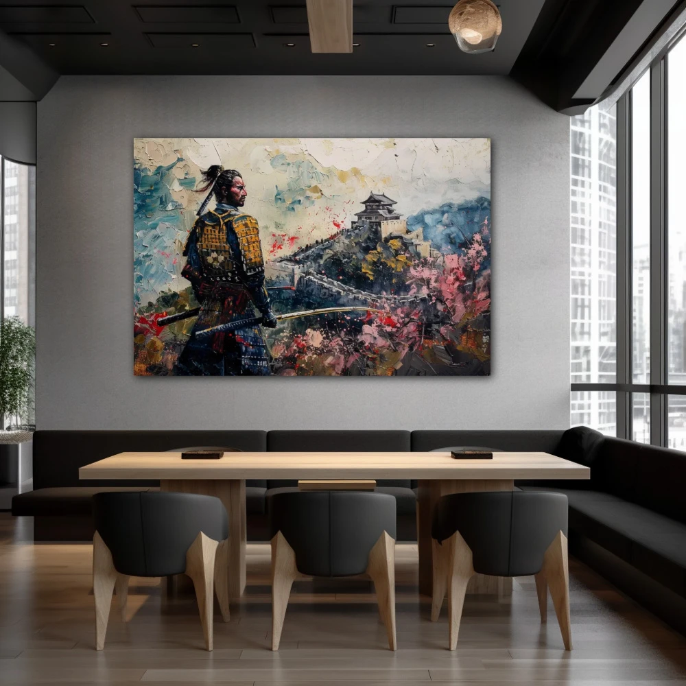Wall Art titled: The Last Sentinel in a Horizontal format with: Blue, white, and Pastel Colors; Decoration the Restaurant wall