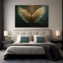 Wall Art titled: Fly High in a Horizontal format with: white, and Golden Colors; Decoration the Bedroom wall