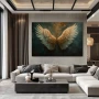 Wall Art titled: Fly High in a Horizontal format with: white, and Golden Colors; Decoration the Living Room wall