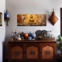 Wall Art titled: Peace and Harmony in a Elongated format with: Golden, and Brown Colors; Decoration the Sideboard wall