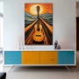 Wall Art titled: Visual Melodies in a Vertical format with: Blue, and Orange Colors; Decoration the Sideboard wall
