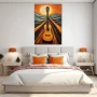 Wall Art titled: Visual Melodies in a Vertical format with: Blue, and Orange Colors; Decoration the Bedroom wall