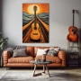 Wall Art titled: Visual Melodies in a Vertical format with: Blue, and Orange Colors; Decoration the Living Room wall