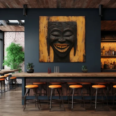 Wall Art titled: Echos of a Smile in a Square format with: Brown, and Black Colors; Decoration the Bar wall