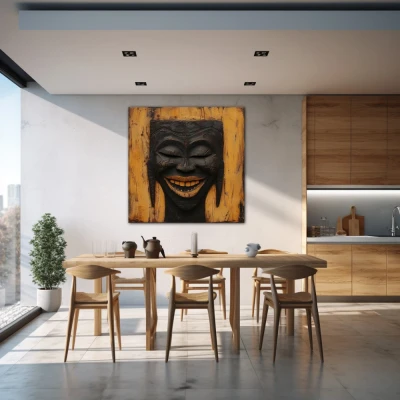 Wall Art titled: Echos of a Smile in a  format with: Brown, and Black Colors; Decoration the Kitchen wall