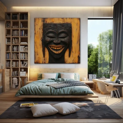 Wall Art titled: Echos of a Smile in a  format with: Brown, and Black Colors; Decoration the Teenage wall