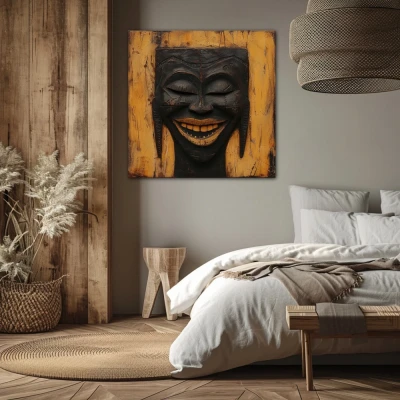 Wall Art titled: Echos of a Smile in a Square format with: Brown, and Black Colors; Decoration the Bedroom wall