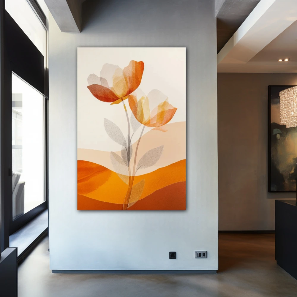 Wall Art titled: Floral Auroras in a Vertical format with: Orange, and Monochromatic Colors; Decoration the Entryway wall