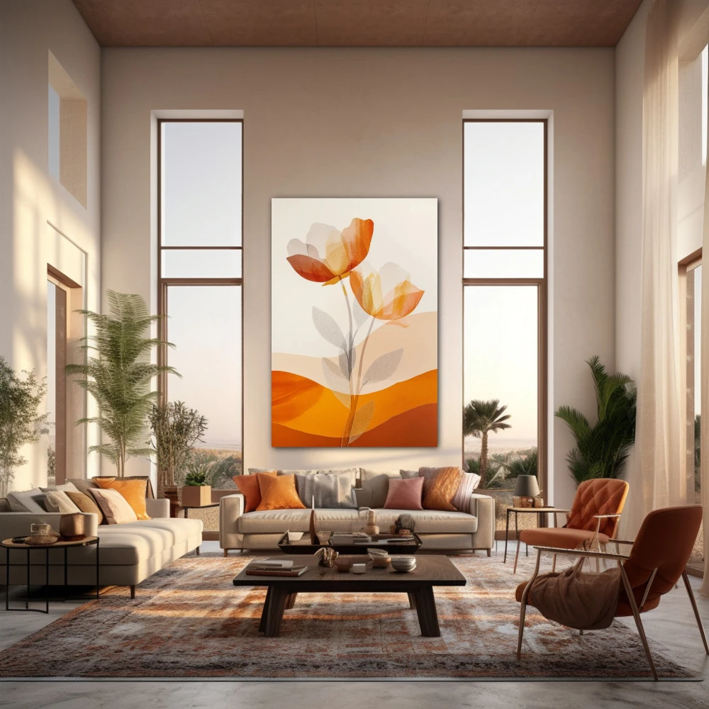 Wall Art titled: Floral Auroras in a Vertical format with: Orange, and Monochromatic Colors; Decoration the Living Room wall