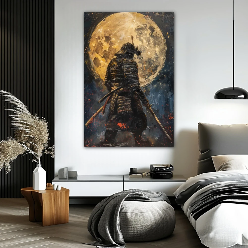 Wall Art titled: Twilight of Honor in a Vertical format with: Yellow, and Blue Colors; Decoration the Bedroom wall