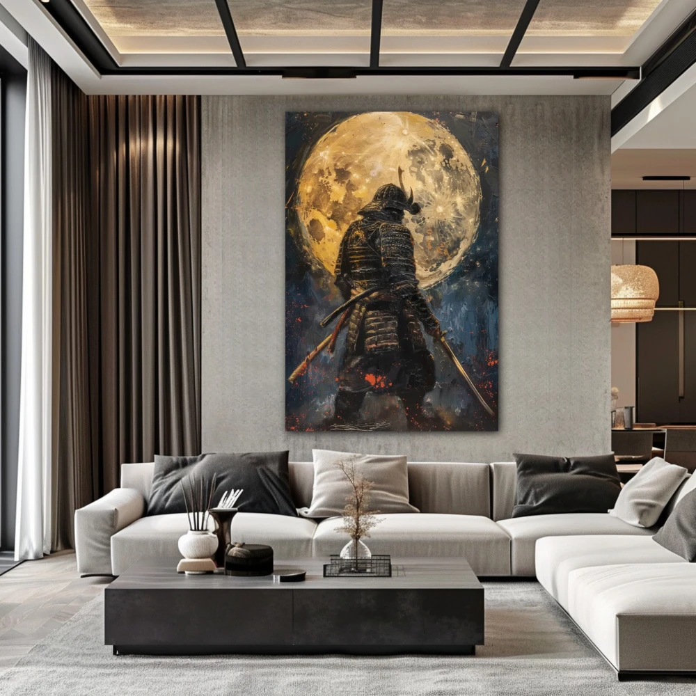 Wall Art titled: Twilight of Honor in a Vertical format with: Yellow, and Blue Colors; Decoration the Living Room wall