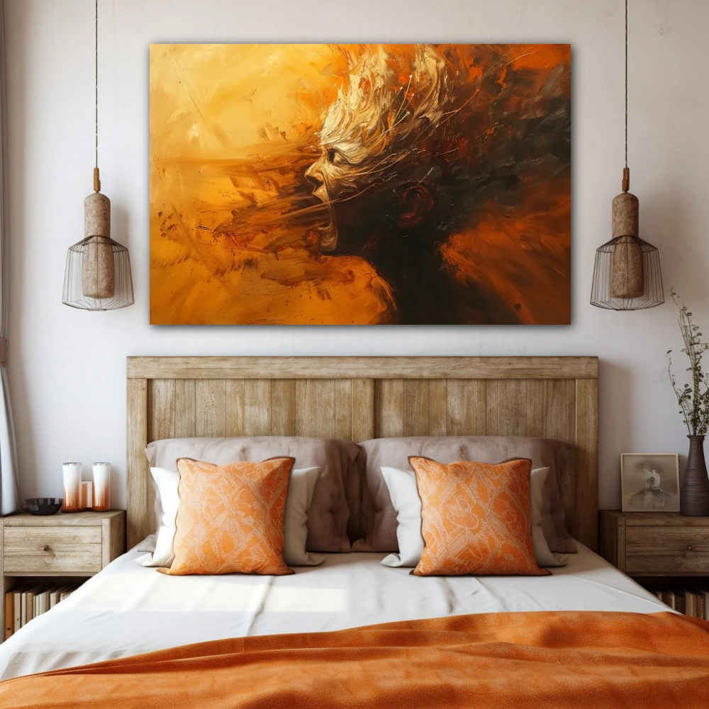 Wall Art titled: The Collapse of Arrogance in a Horizontal format with: Orange, and Monochromatic Colors; Decoration the Bedroom wall