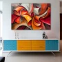 Wall Art titled: Abstract Curls of Passion in a Horizontal format with: Yellow, Grey, and Red Colors; Decoration the Sideboard wall