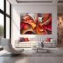 Wall Art titled: Abstract Curls of Passion in a Horizontal format with: Yellow, Grey, and Red Colors; Decoration the Living Room wall