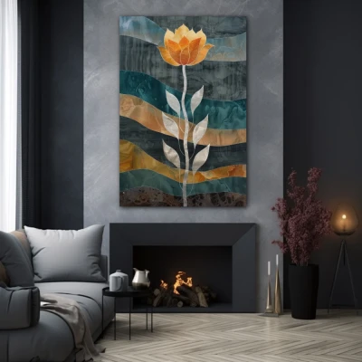 Wall Art titled: Dreamlike Metamorphosis in a  format with: Grey, and Orange Colors; Decoration the Grey Walls wall
