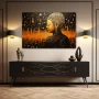 Wall Art titled: Spiritual Link in a Horizontal format with: Yellow, and Golden Colors; Decoration the Sideboard wall