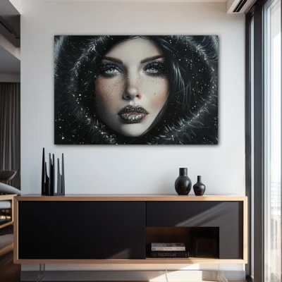 Wall Art titled: Ancestral Sparkle in a Horizontal format with: white, Grey, and Black Colors; Decoration the Entryway wall